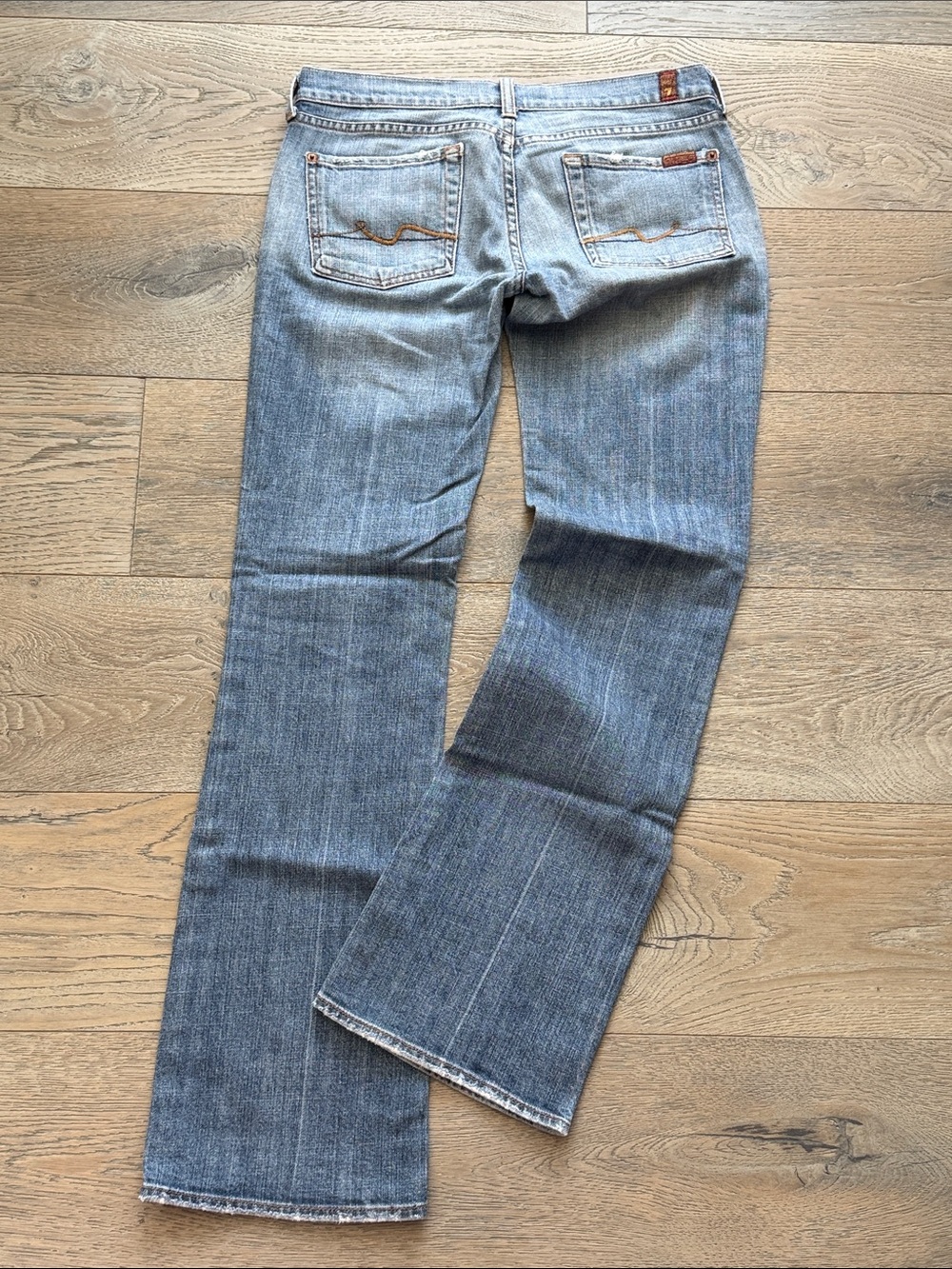 7 For All Man Kind Y2K Distressed Medium Wash Bootcut Jeans Low Rise #700370-28W - Picture 4 of 14